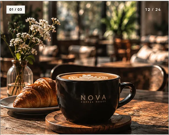 Kahve ve kruvasanla hazırlanmış kafe içerik çekimi konsepti
